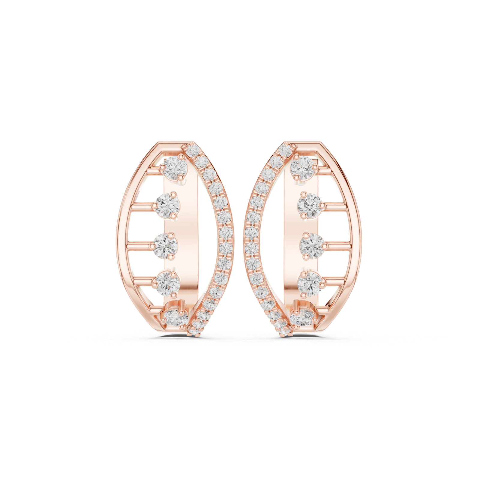 14K Solid Gold Lab Diamond Hoop Earrings, Rose Gold