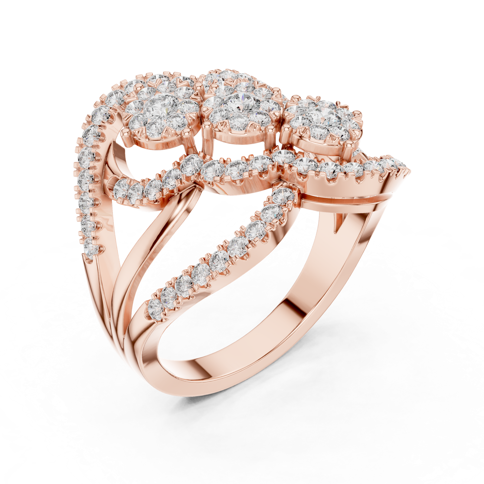 14K Solid Gold Lab Diamond Cluster Ring, Rose Gold, view 2