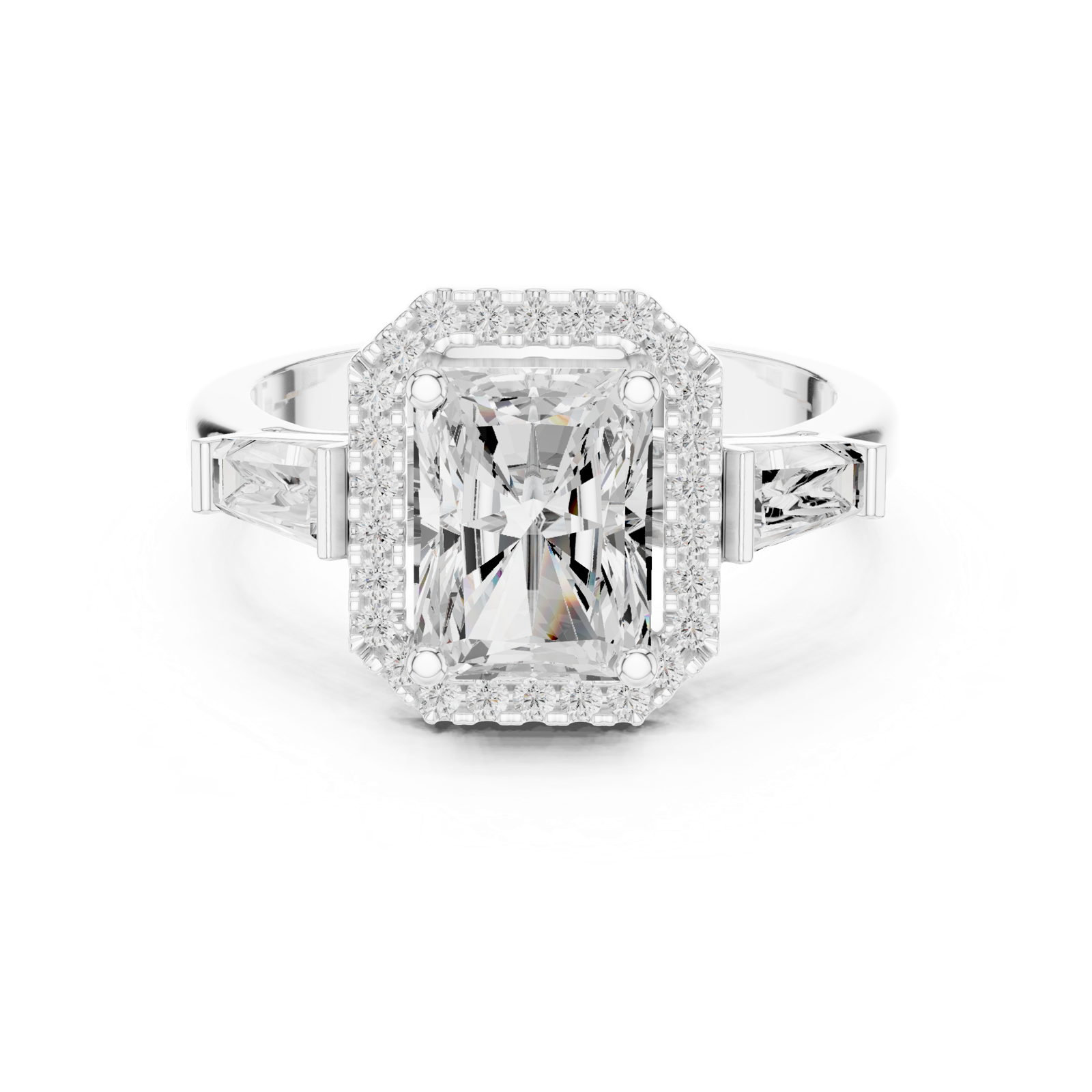 Gold Ring DDLR-342, Radiant center stone, White Gold, view 4