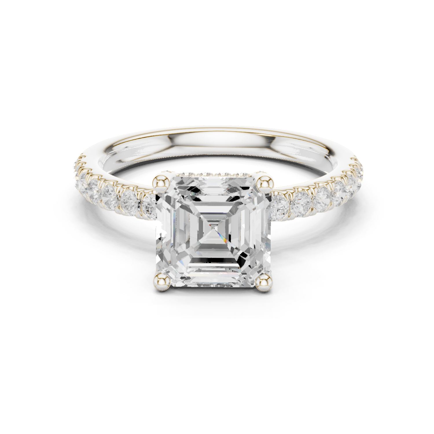 Gold Ring, Asscher center stone, White Gold