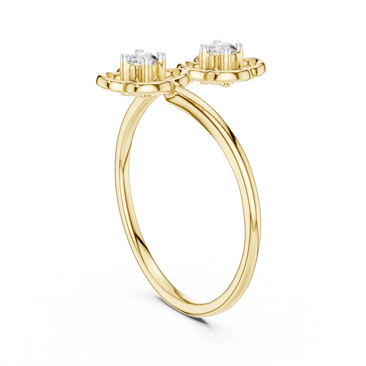 14K Solid Gold Lab Diamond Flower Solitaire Ring, Yellow Gold, view 1