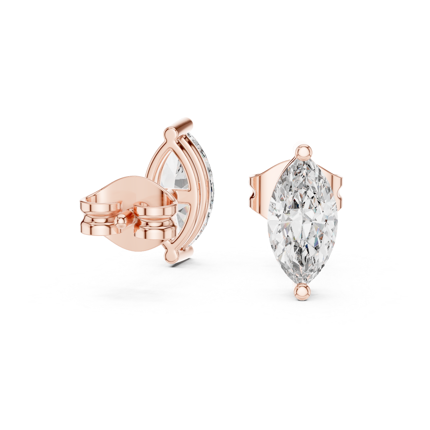 14K Solid Gold Lab Diamond Stud Earrings, Rose Gold, view 1