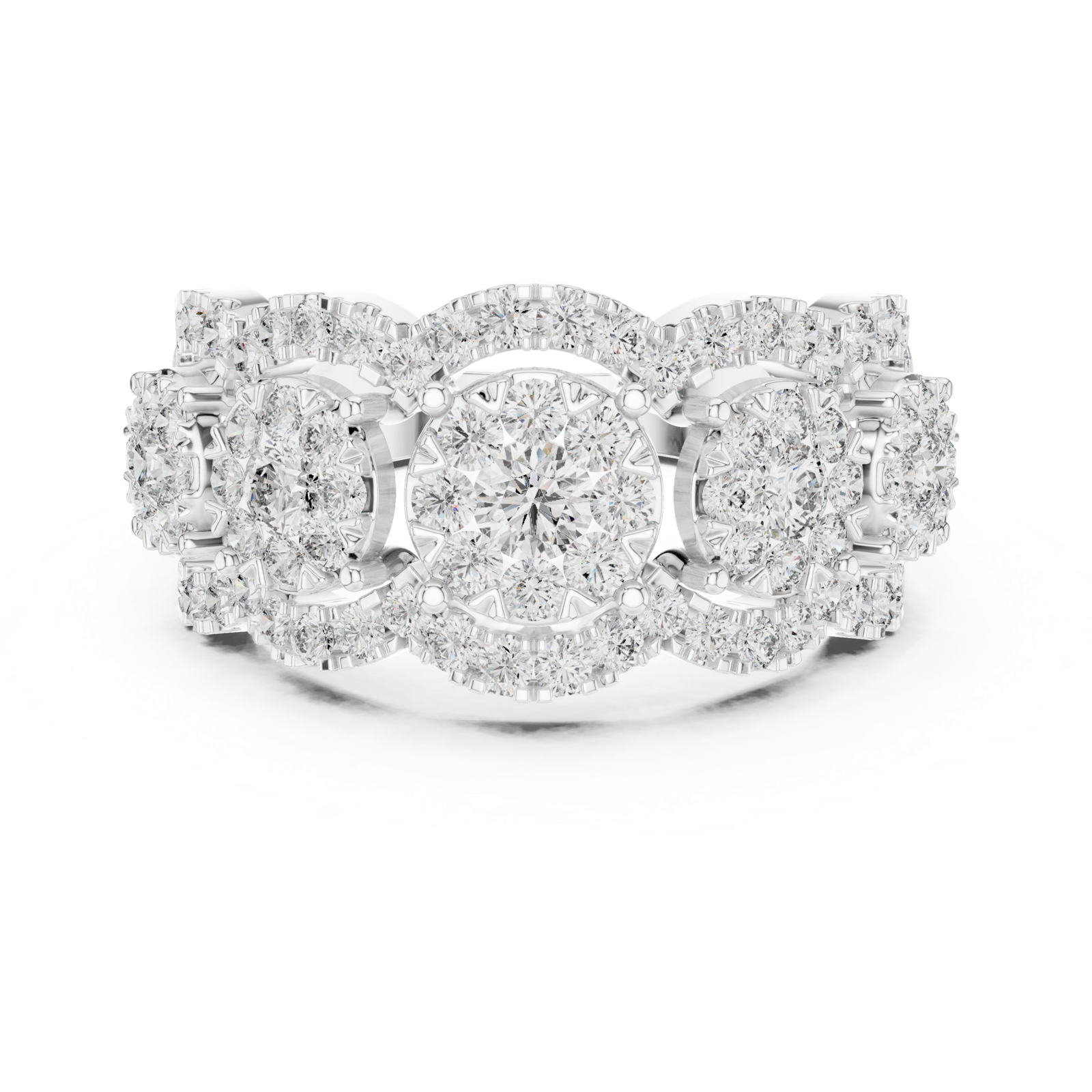 14K Solid Gold Lab Diamond Three-Stone Ring, White Gold