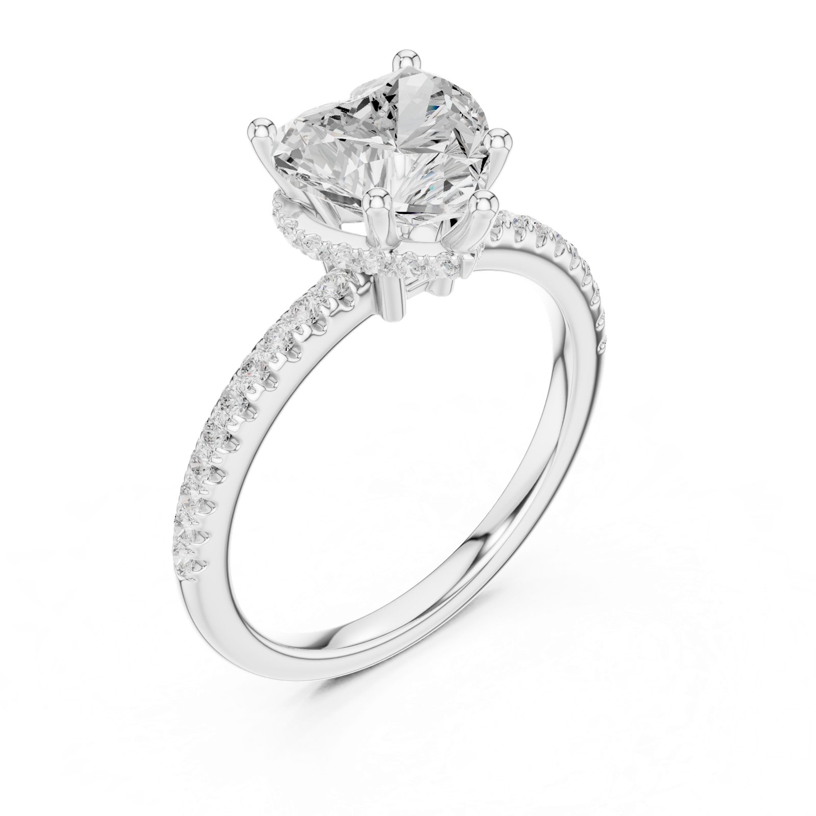 Gold Ring DDLR-177, Heart center stone, White Gold, view 2