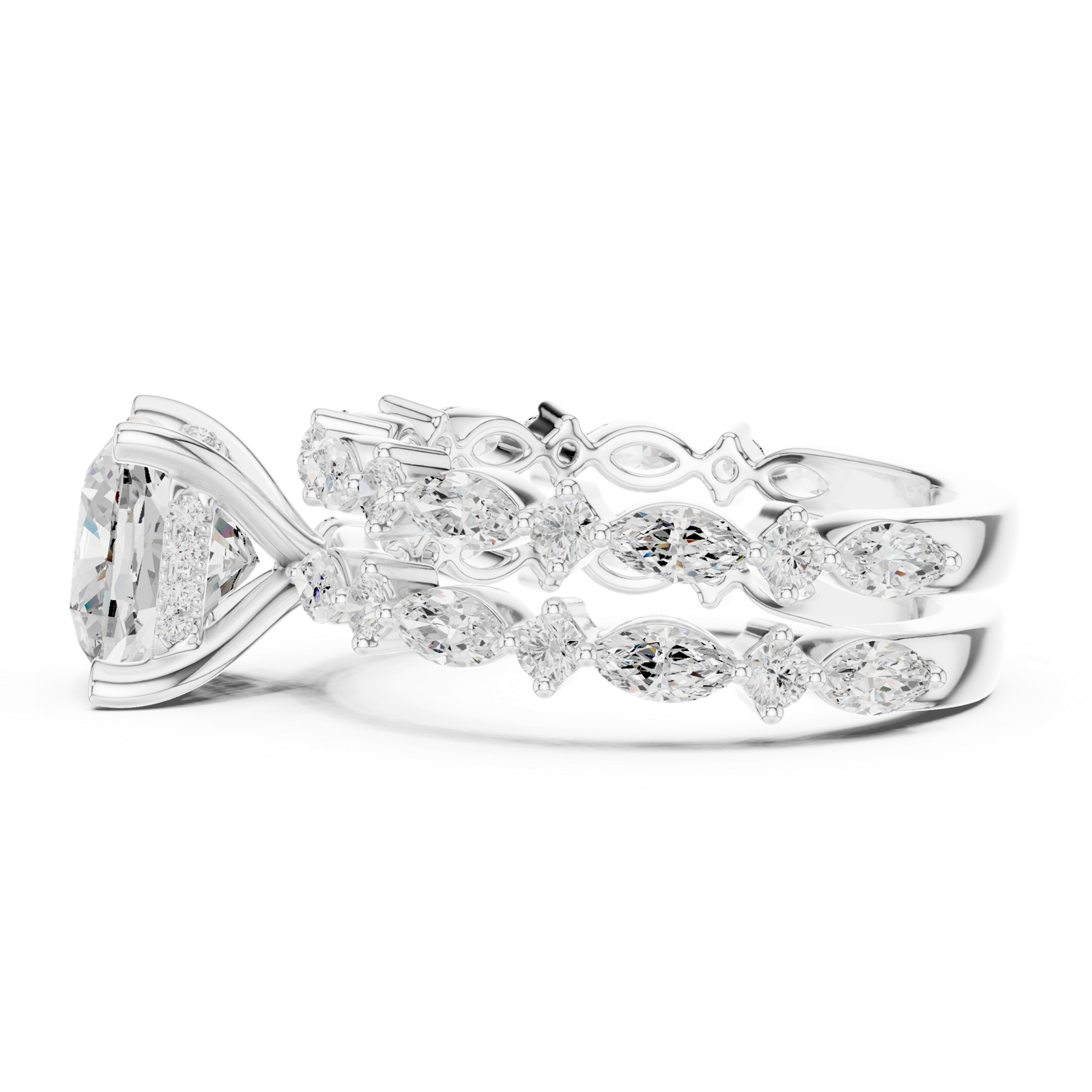 Gold Ring DDLR-301, Cushion center stone, White Gold, view 3