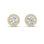 14K Solid Gold Lab Diamond Halo Earrings, Yellow Gold