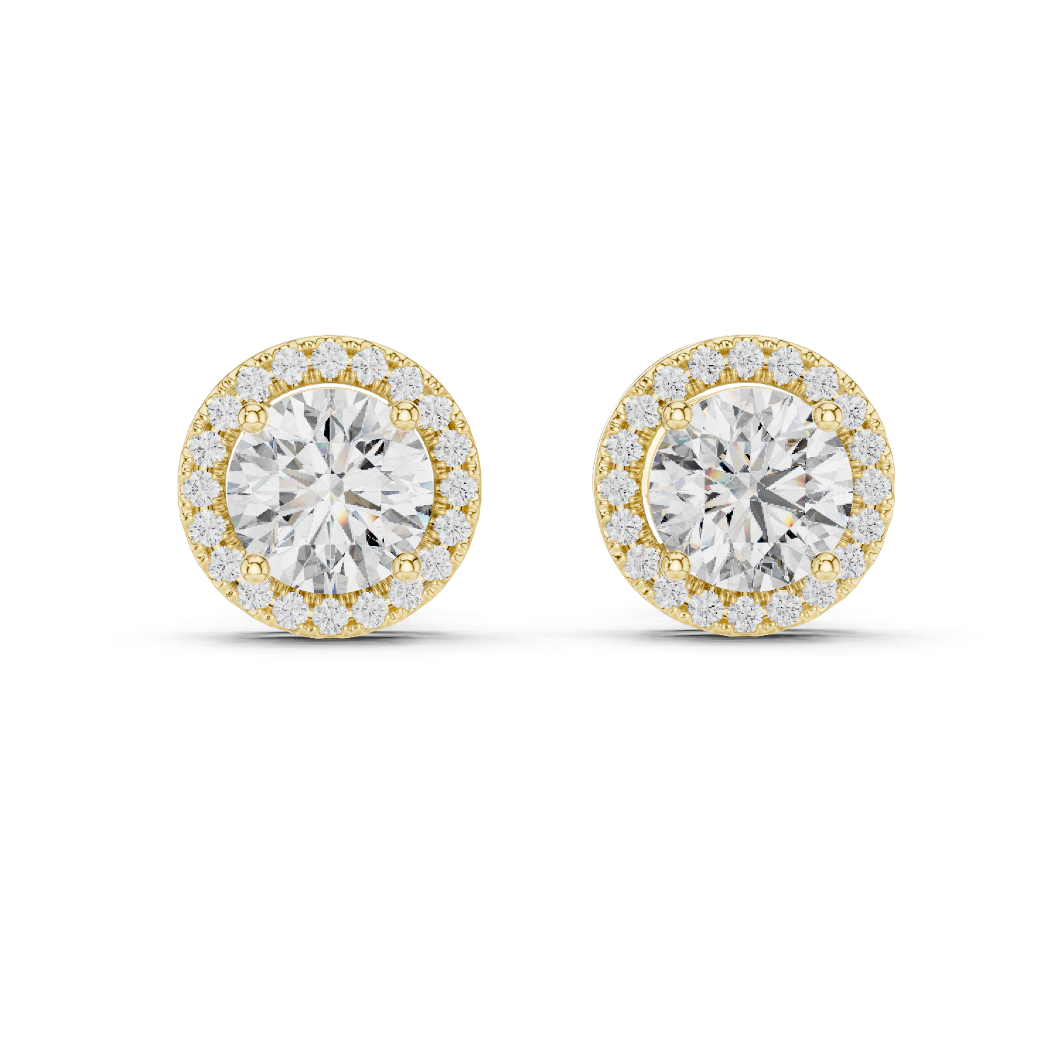 14K Solid Gold Lab Diamond Halo Earrings, Yellow Gold