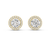14K Solid Gold Lab Diamond Halo Earrings, Yellow Gold
