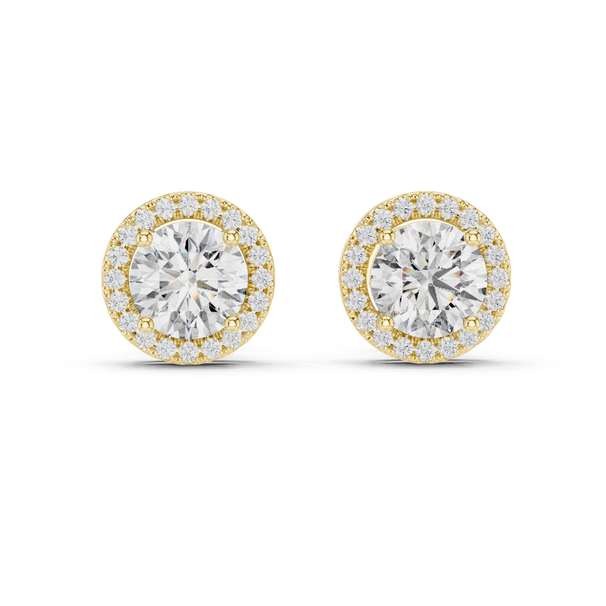 14K Solid Gold Lab Diamond Halo Earrings, Yellow Gold