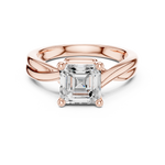 Gold Twisted Band Solitaire Engagement Ring, Asscher center stone, Rose Gold, view 4