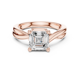 Gold Twisted Band Solitaire Engagement Ring, Asscher center stone, Rose Gold, view 4
