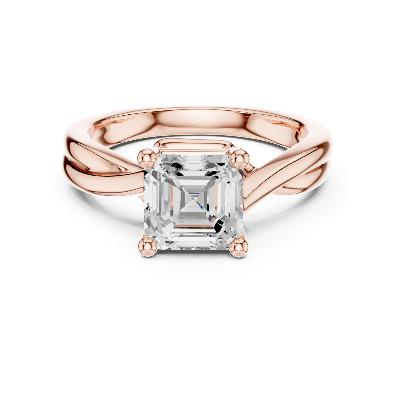 Gold Twisted Band Solitaire Engagement Ring, Asscher center stone, Rose Gold, view 4