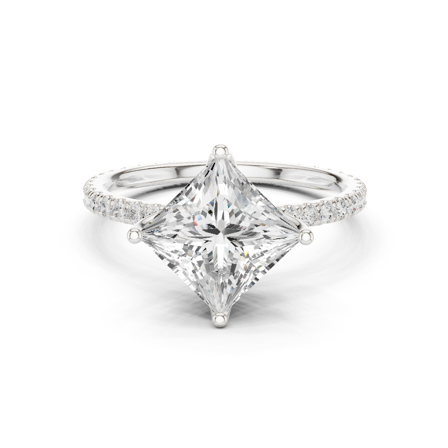 Gold Jewelry L36-16, Princess center stone, White Gold