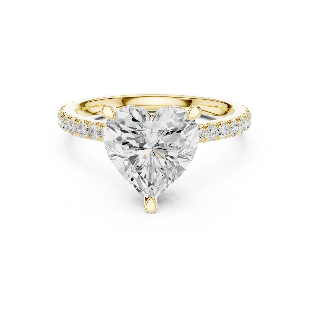 14K Solid Gold Lab Diamond Heart Solitaire Ring, Yellow Gold