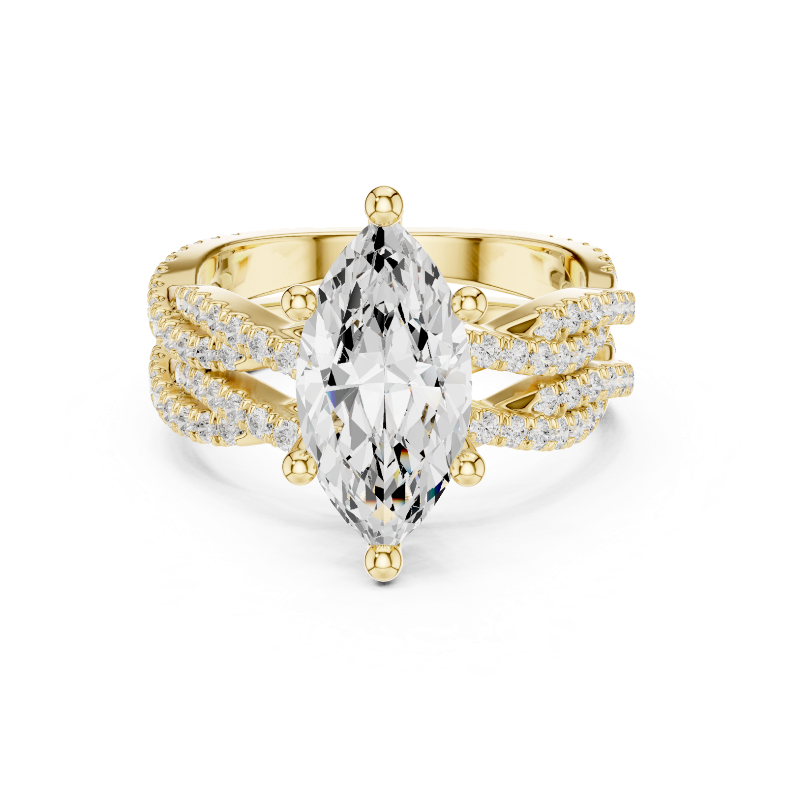 Gold Ring DDLR-300, Marquise center stone, Yellow Gold, view 4