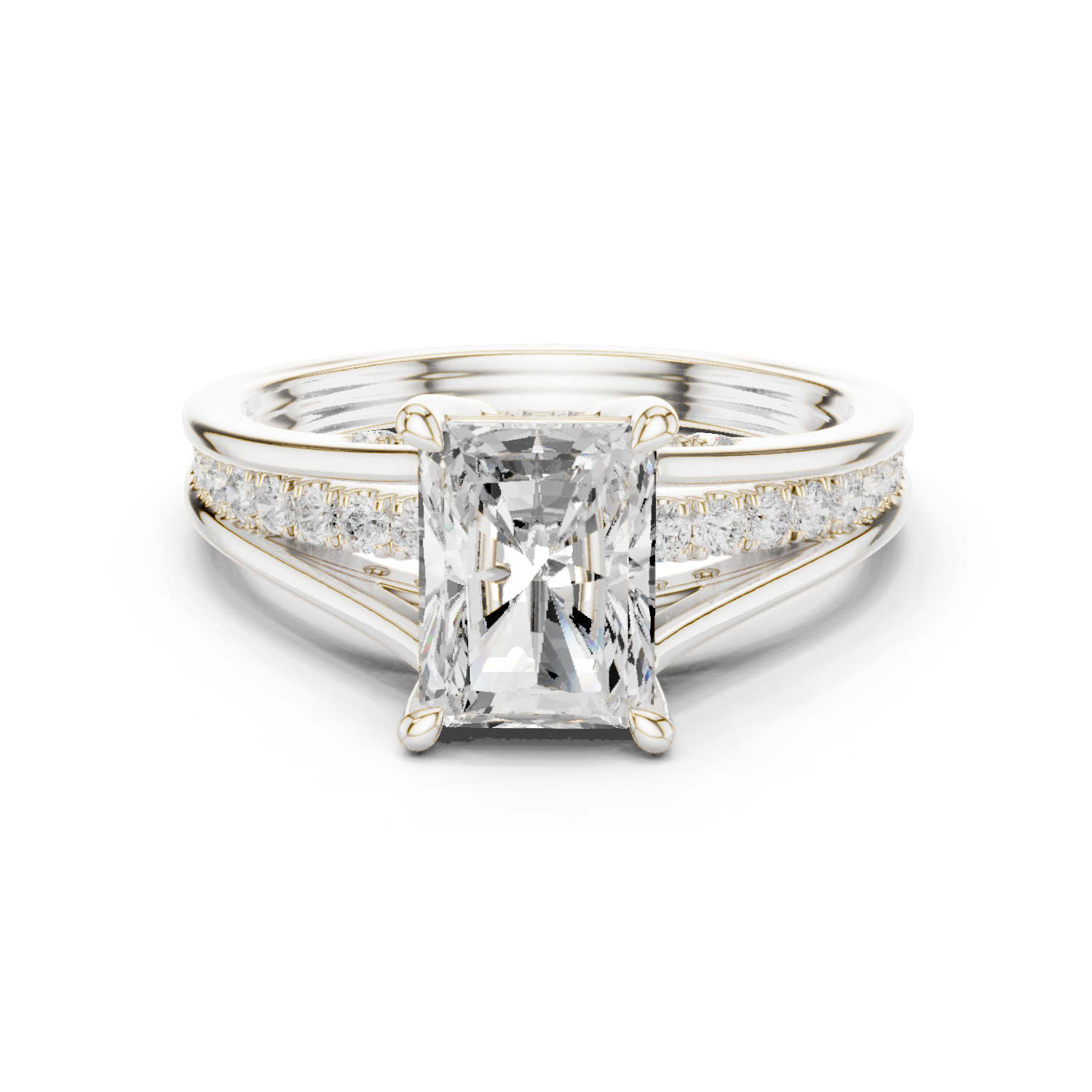 Gold Ring DDLR-253, Radiant center stone, White Gold