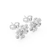 14K Solid Gold Lab Diamond Flower Cluster Earrings, White Gold, view 2