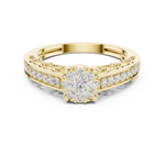 14K Solid Gold Lab Diamond Halo Ring, Yellow Gold