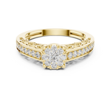 14K Solid Gold Lab Diamond Halo Ring, Yellow Gold