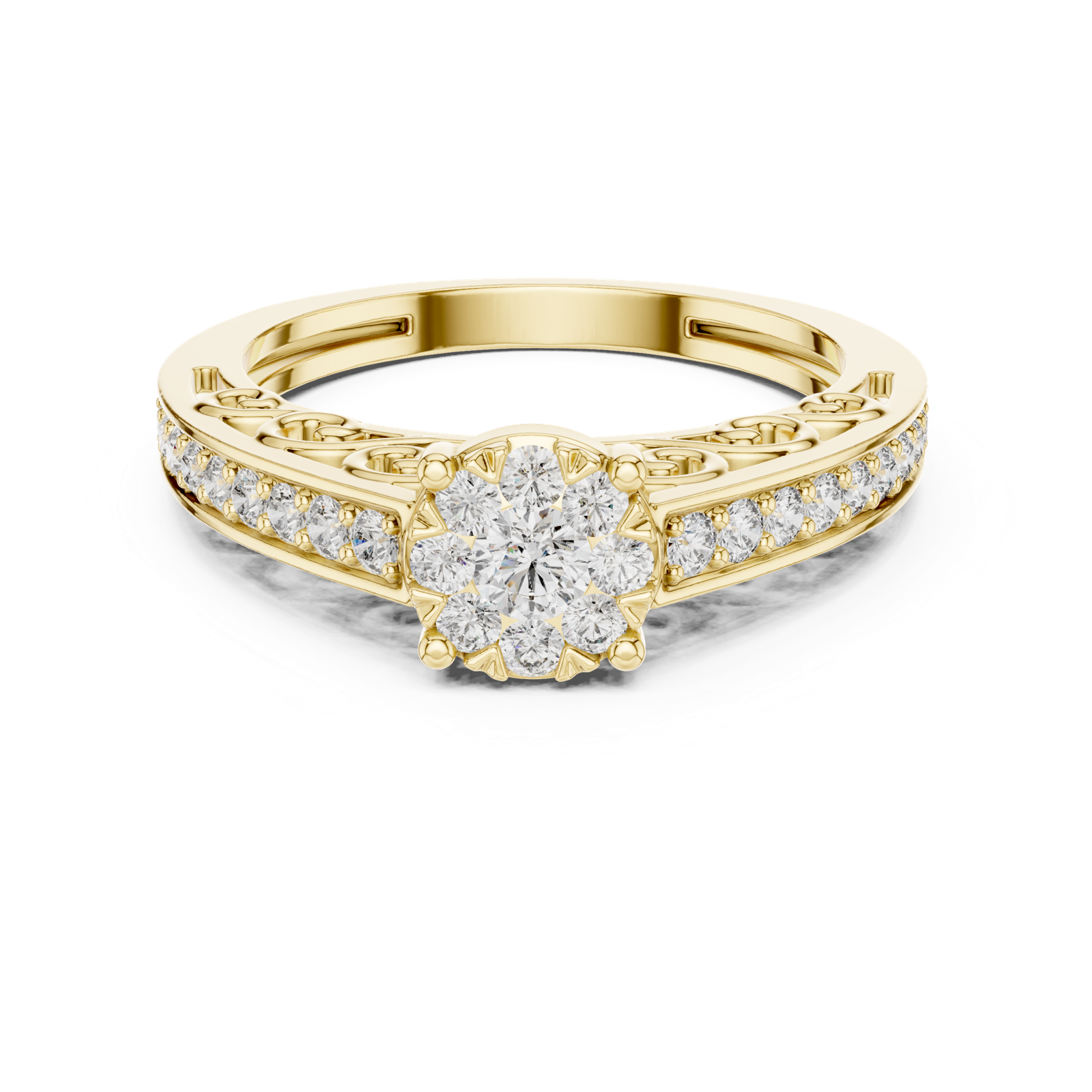 14K Solid Gold Lab Diamond Halo Ring, Yellow Gold