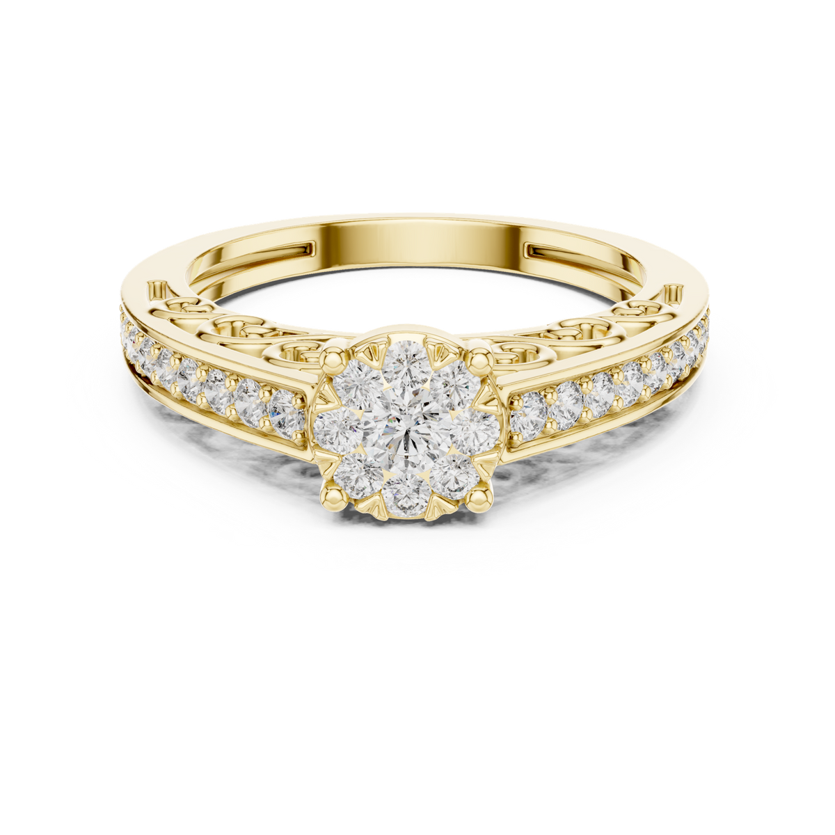 14K Solid Gold Lab Diamond Halo Ring, Yellow Gold