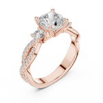 Gold Ring, Cushion center stone, Rose Gold, view 2