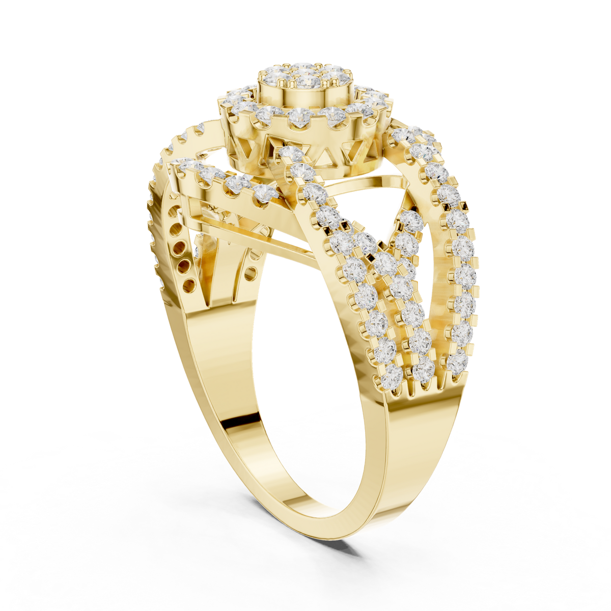 14K Solid Gold Lab Diamond Halo Ring, Yellow Gold, view 1