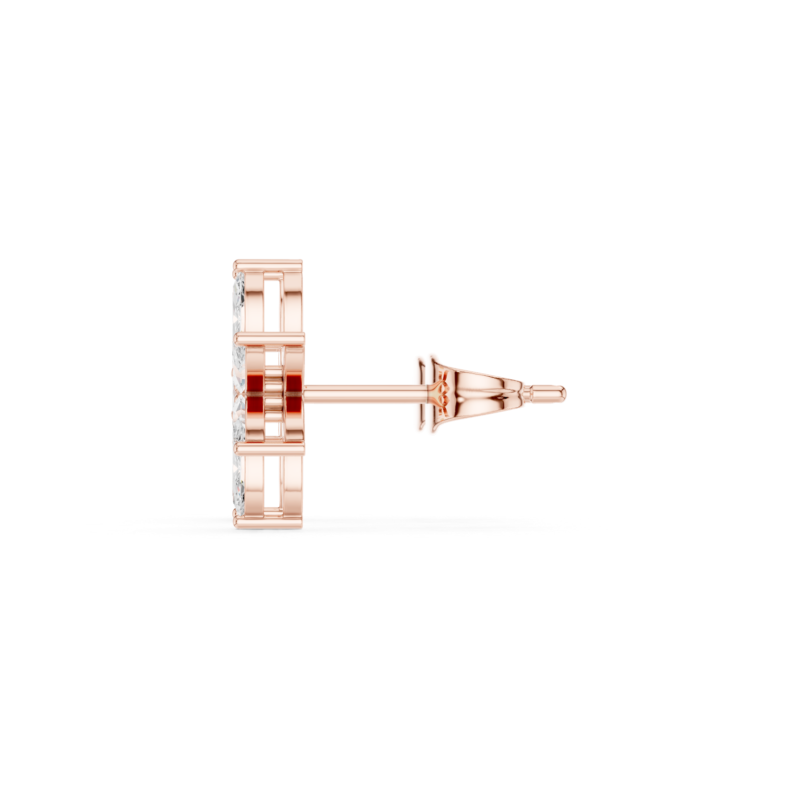 14K Solid Gold Lab Diamond Flower Cluster Earrings, Rose Gold, view 3