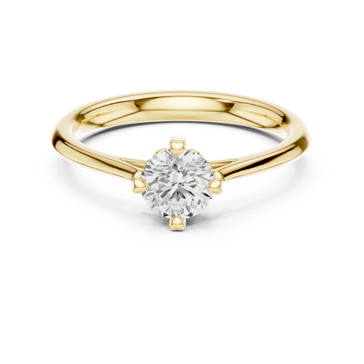 14K Solid Gold Lab Diamond Solitaire Ring, Yellow Gold