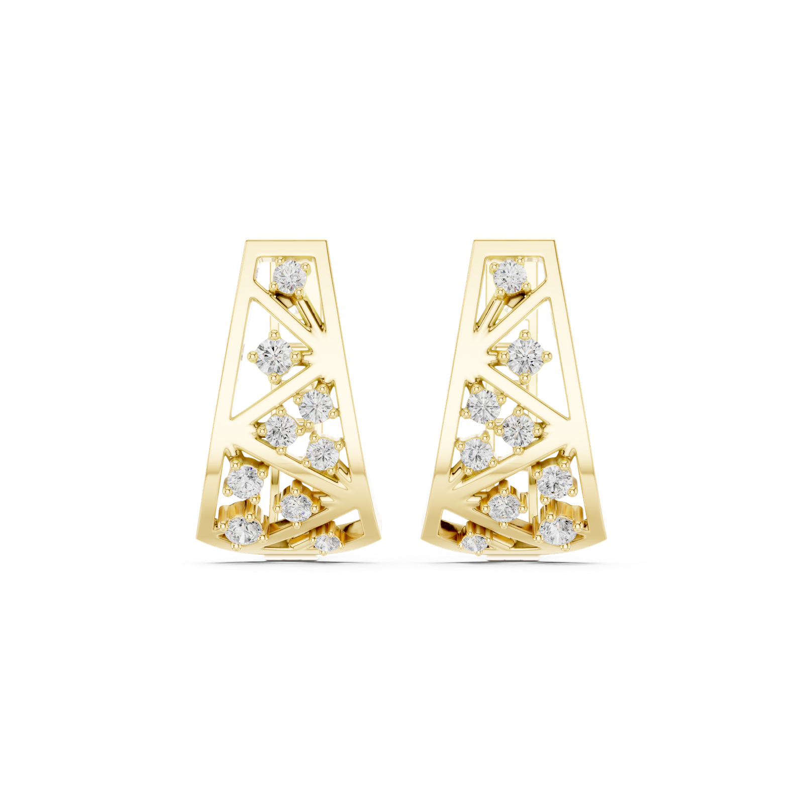 14K Solid Gold Lab Diamond Cluster Earrings, Yellow Gold
