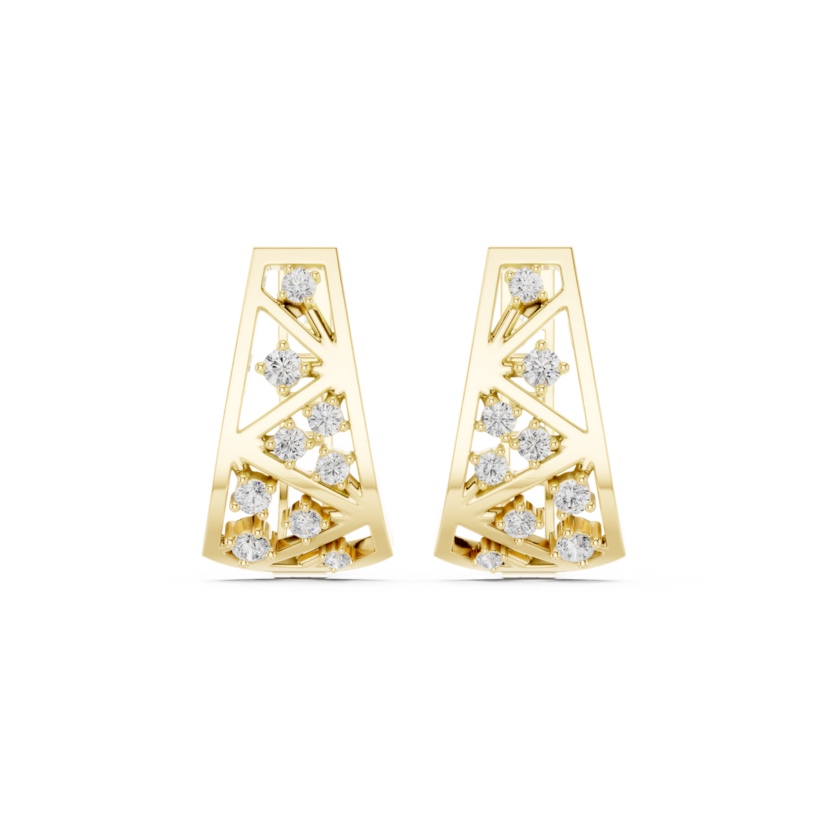 14K Solid Gold Lab Diamond Cluster Earrings, Yellow Gold