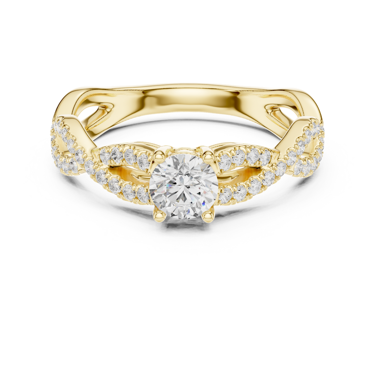 14K Solid Gold Lab Diamond Twist Ring, Yellow Gold