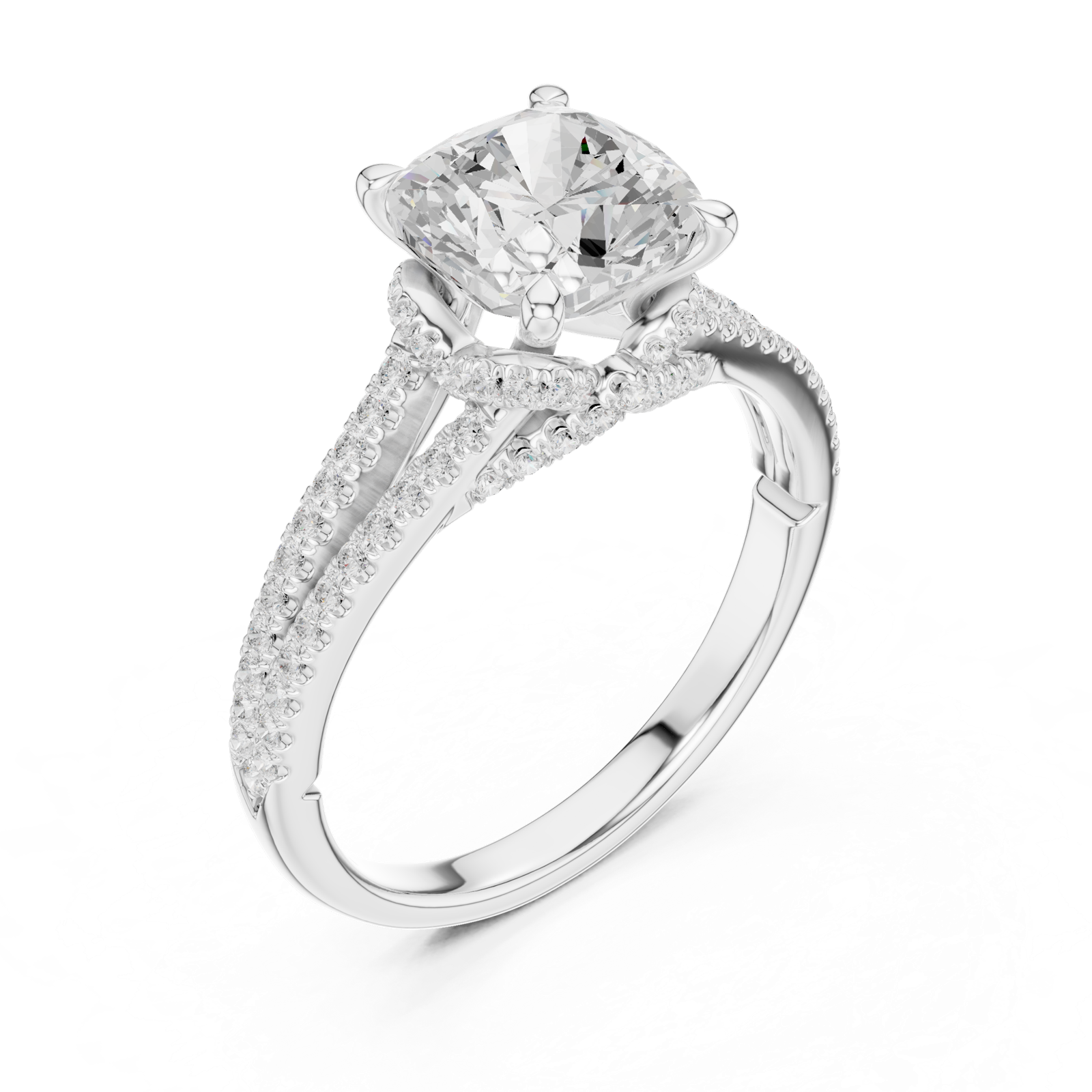 Gold Ring DDLR-252, Cushion center stone, White Gold, view 2