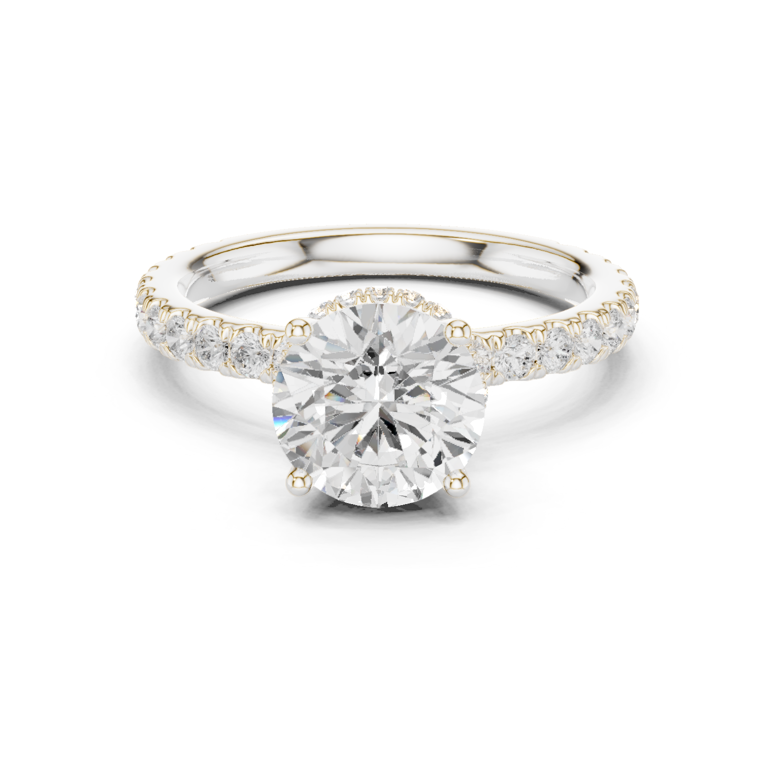 Gold Ring DDLR-165, Round center stone, White Gold