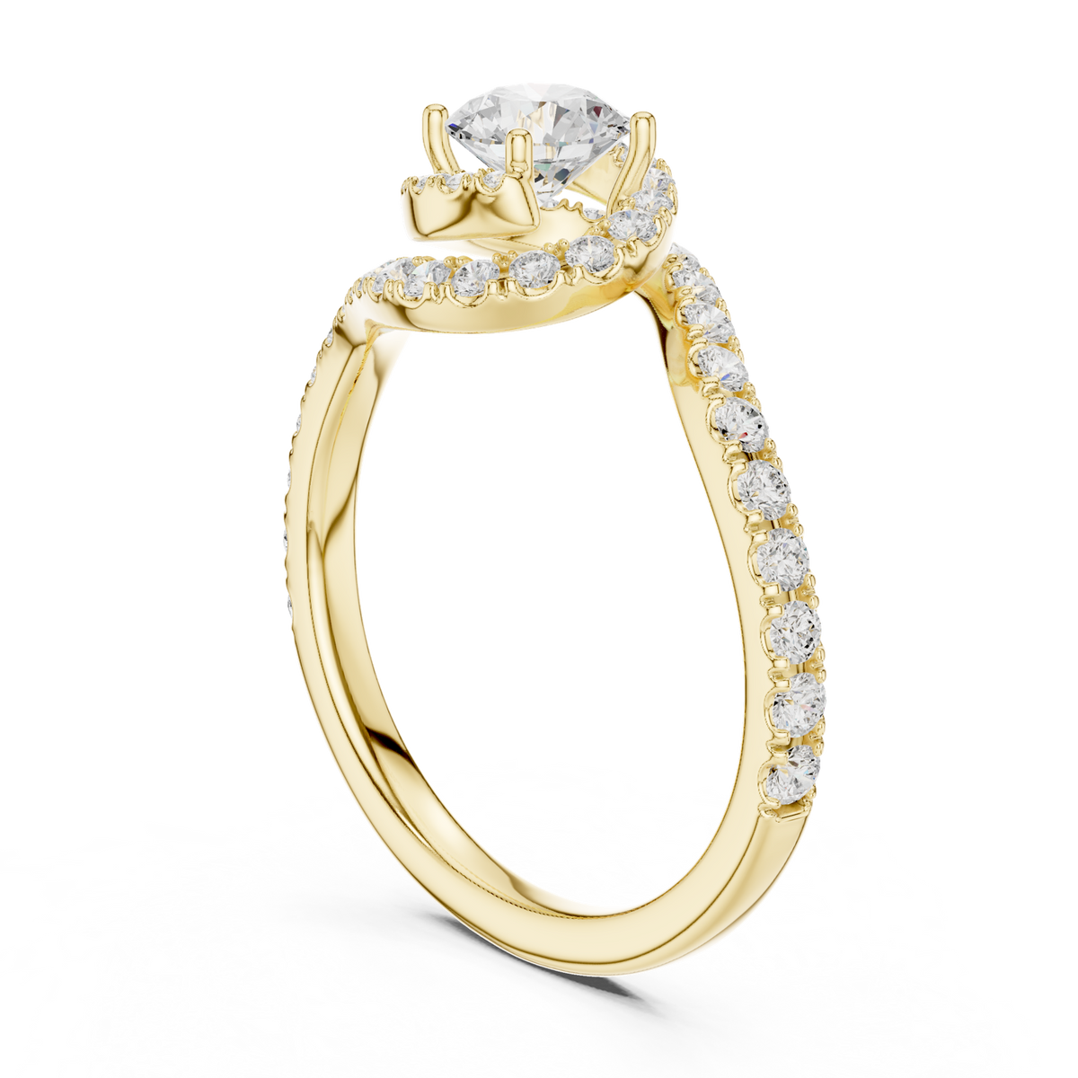 14K Solid Gold Lab Diamond Halo Ring, Yellow Gold, view 1