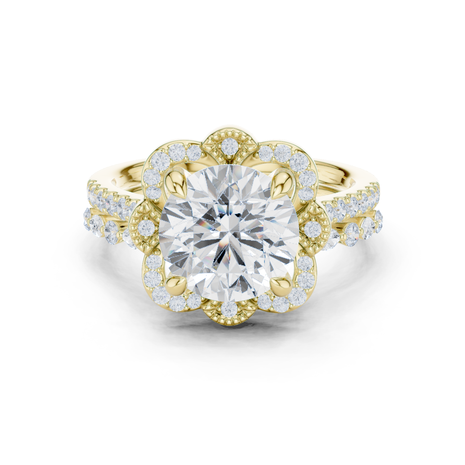 Gold Ring DDLR-442, Round center stone, Yellow Gold