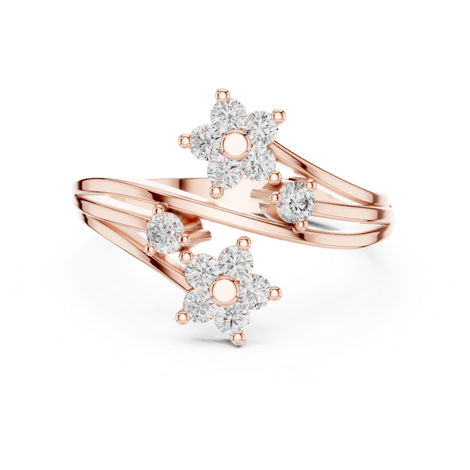 14K Solid Gold Lab Diamond Flower Cluster Ring, Rose Gold
