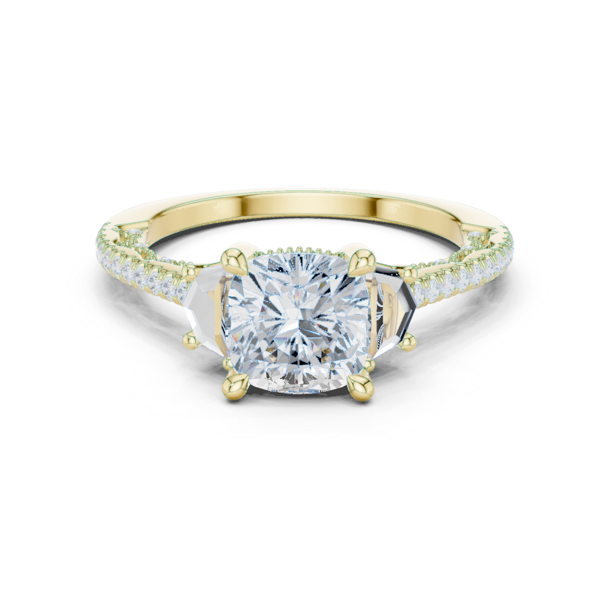 14K Solid Gold Lab Diamond Three-Stone Ring, Yellow Gold