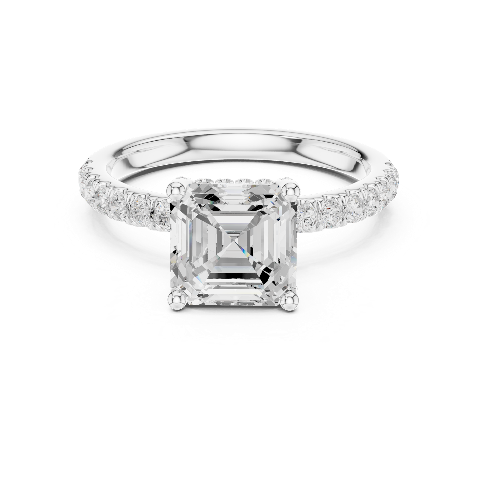 Gold Ring, Asscher center stone, White Gold, view 4
