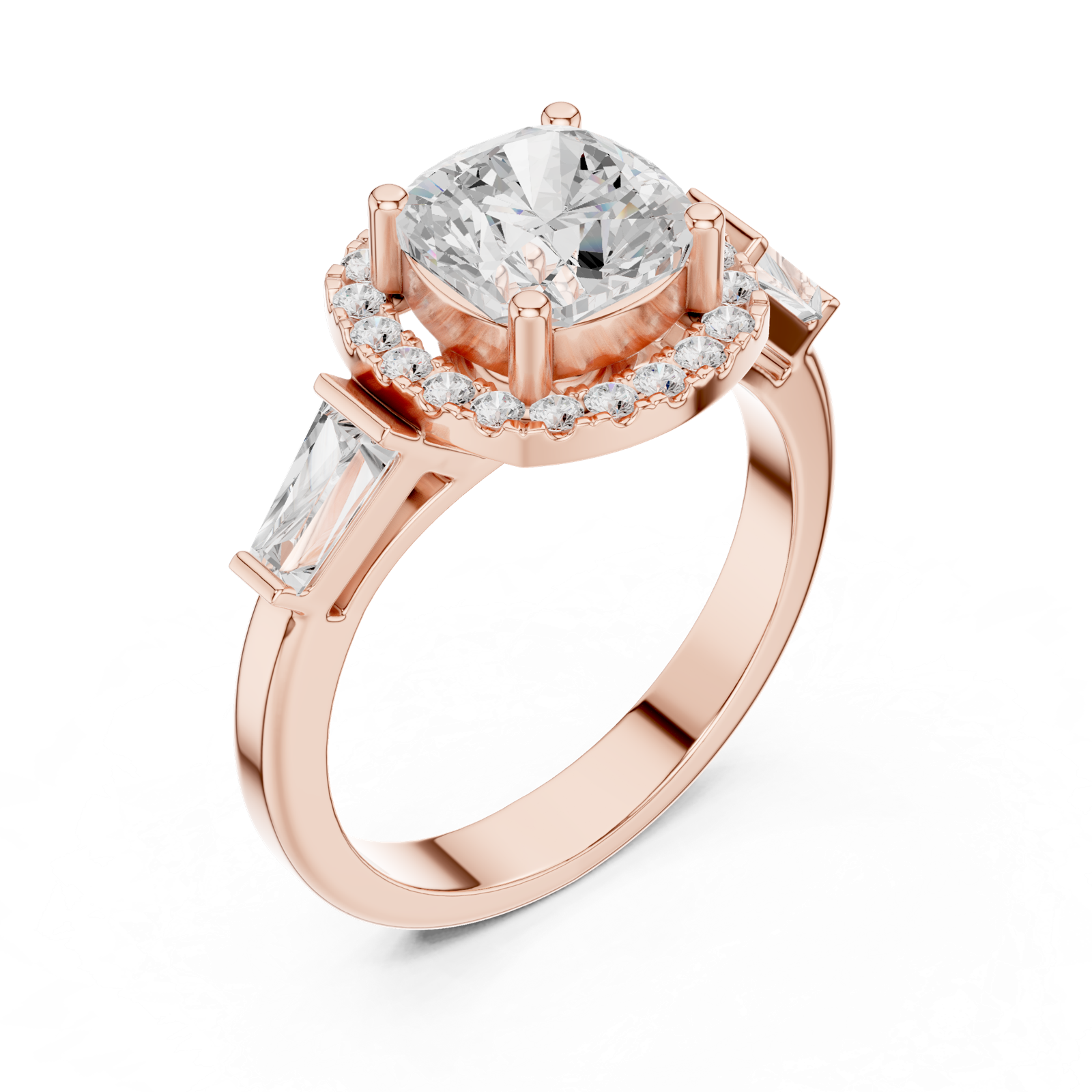 Gold Ring, Cushion center stone, Rose Gold