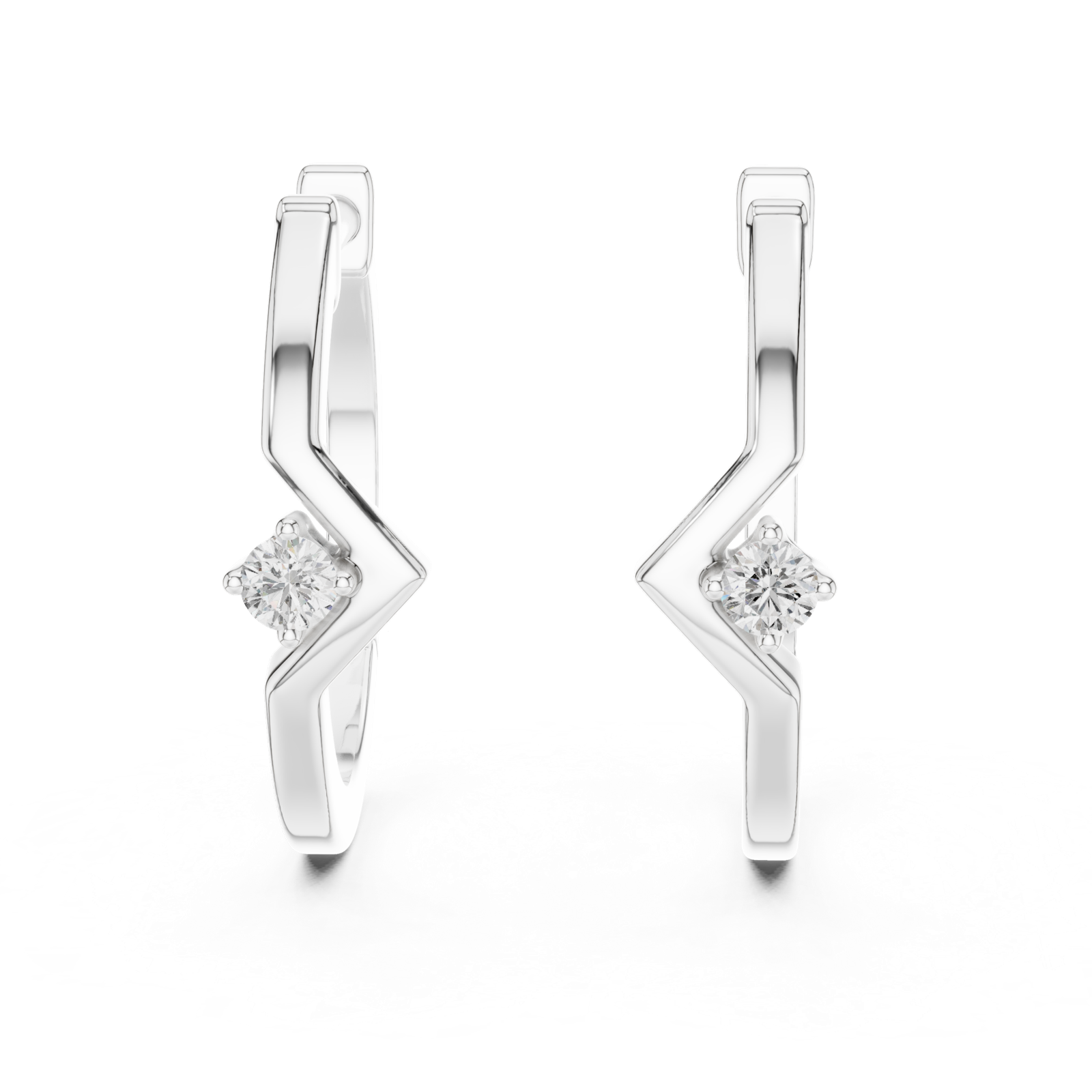 14K Solid Gold Lab Diamond Huggie Earrings, White Gold, view 1