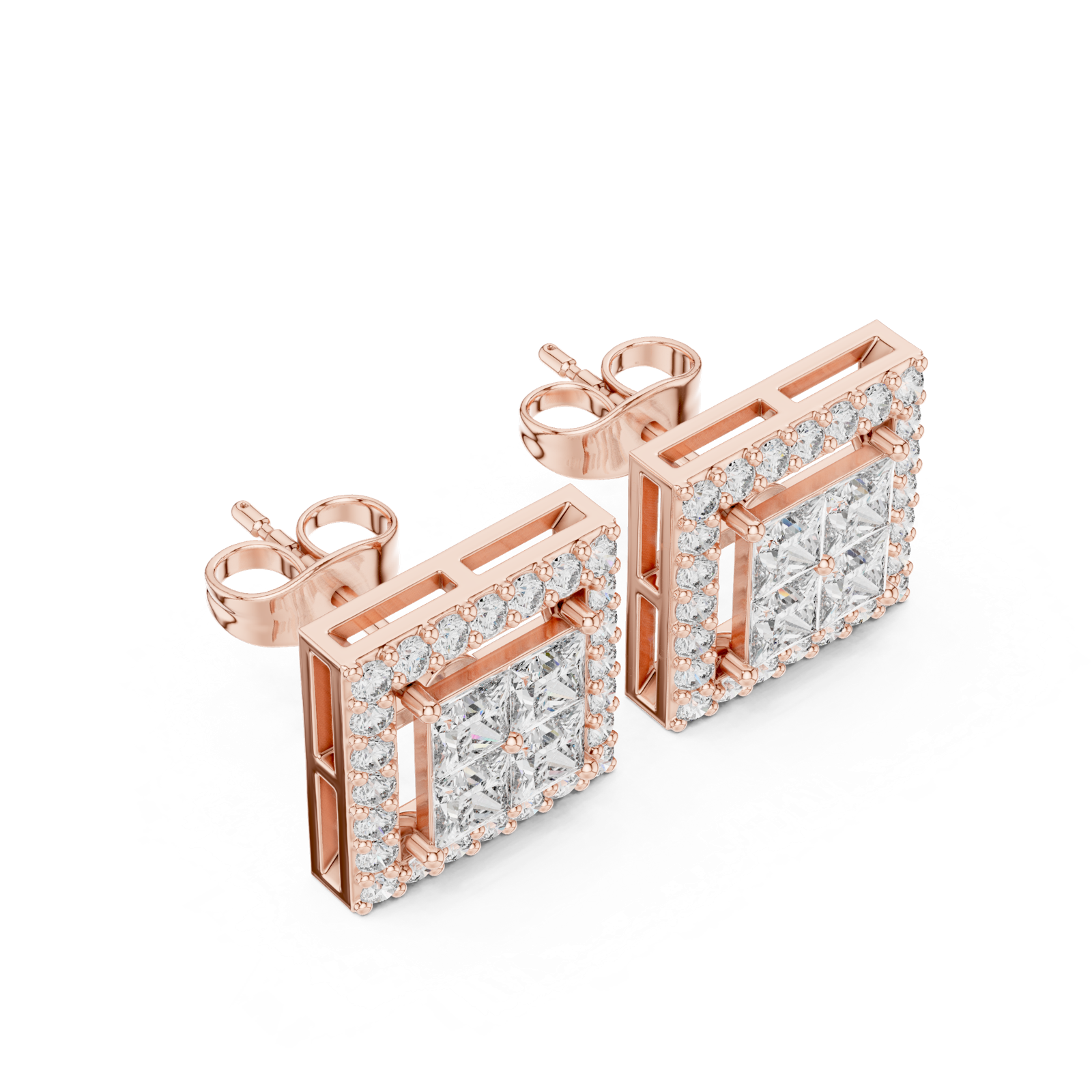 Gold Earrings AER-57, Rose Gold, view 2