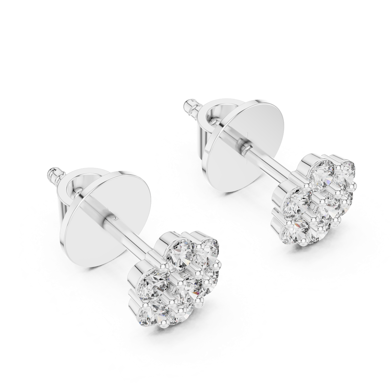 14K Solid Gold Lab Diamond Flower Cluster Earrings, White Gold, view 2