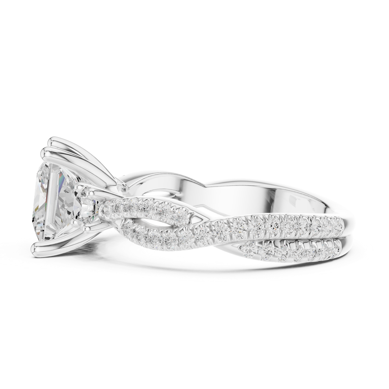 Gold Ring DDLR-281, Princess center stone, White Gold, view 3
