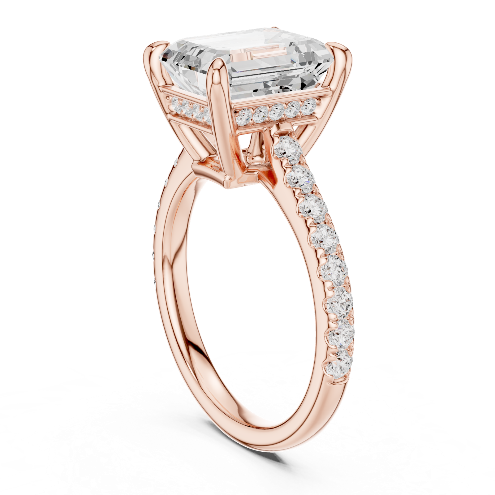 Gold Ring, Emerald center stone, Rose Gold, view 1