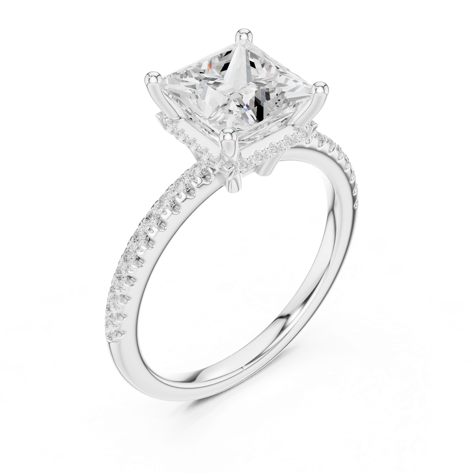 Gold Ring DDLR-177, Princess center stone, White Gold, view 2