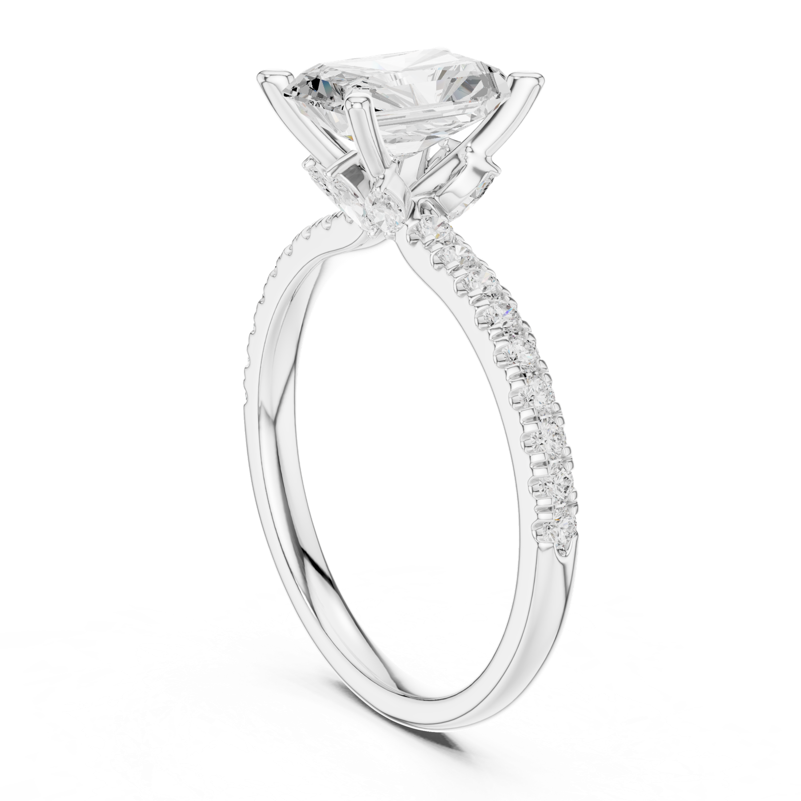 Gold Ring DDLR-256, Radiant center stone, White Gold, view 1