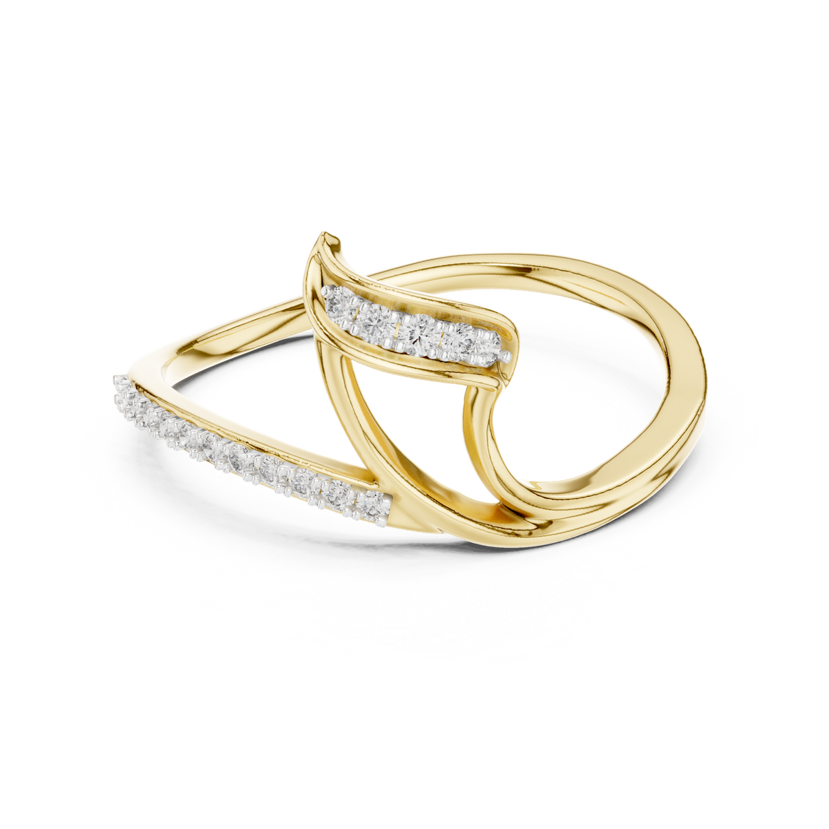 14K Solid Gold Lab Diamond Twist Ring, Yellow Gold