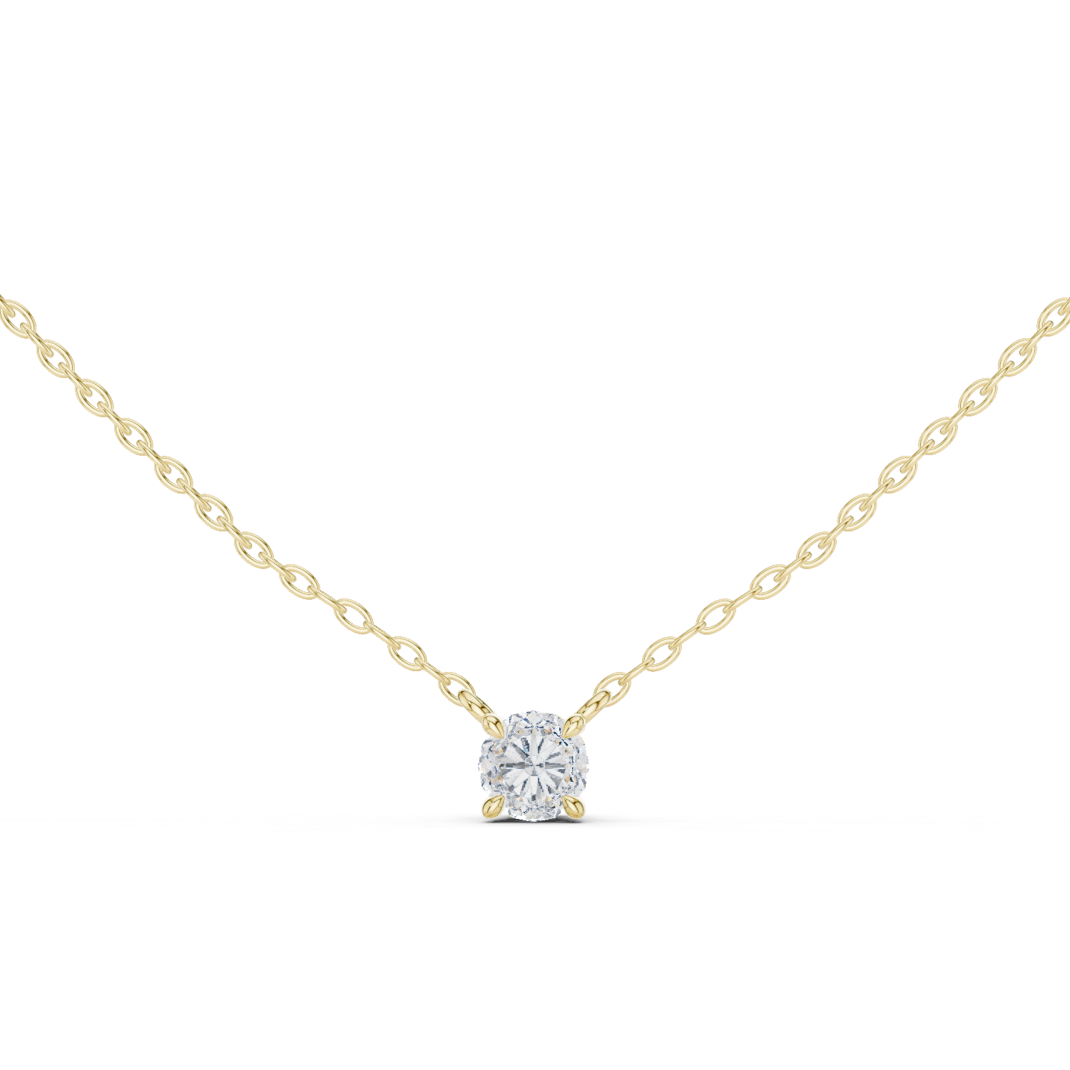 14K Solid Gold Lab Diamond Solitaire Pendant Necklace, Yellow Gold