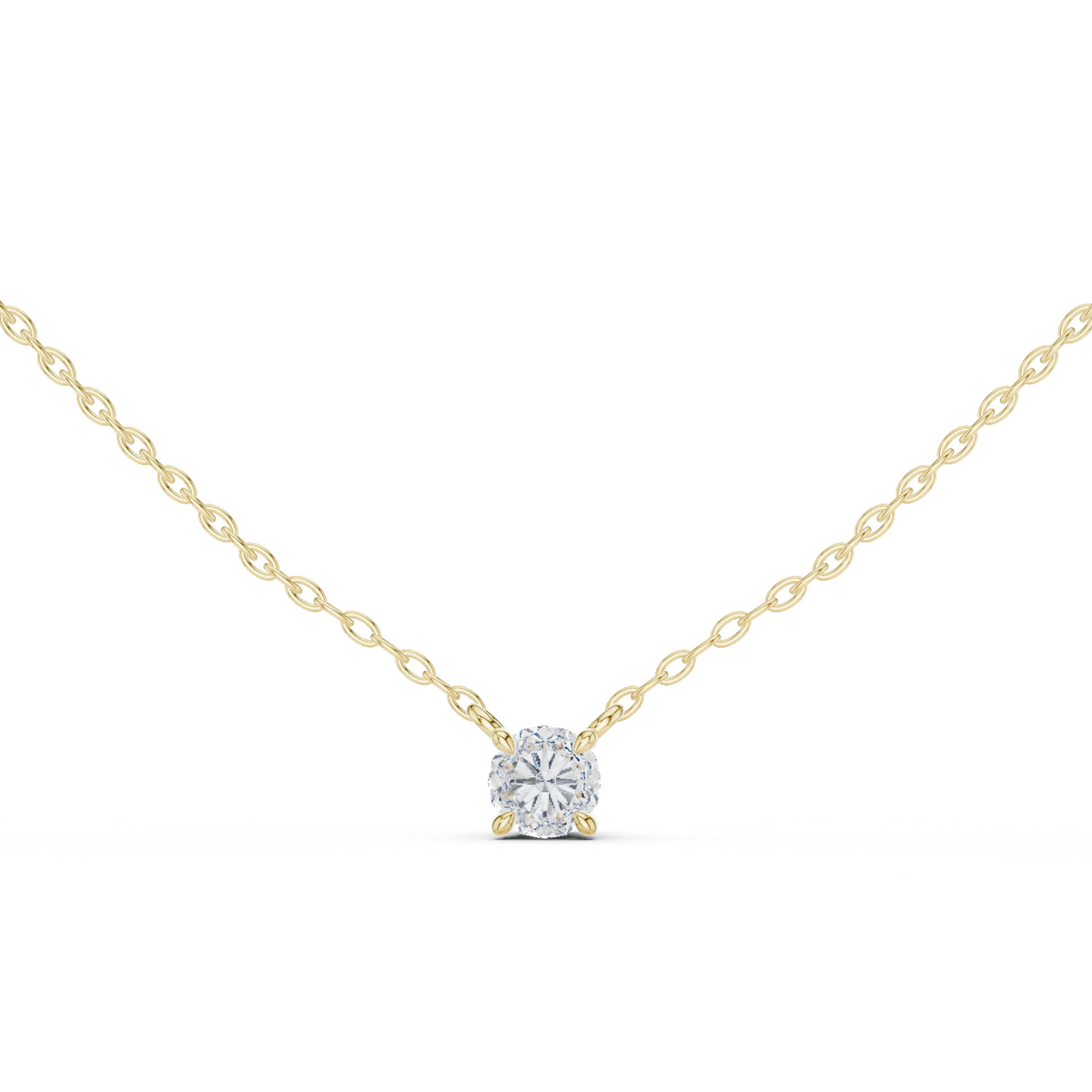 14K Solid Gold Lab Diamond Solitaire Pendant Necklace, Yellow Gold